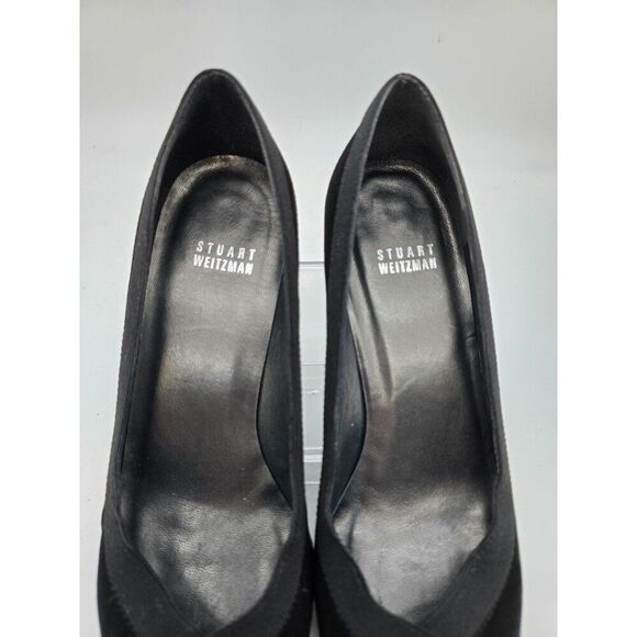 Stuart Weitzman Black Suede & Fabric Heels With Square Toe & 3-Inch Heel - Picture 2 of 13